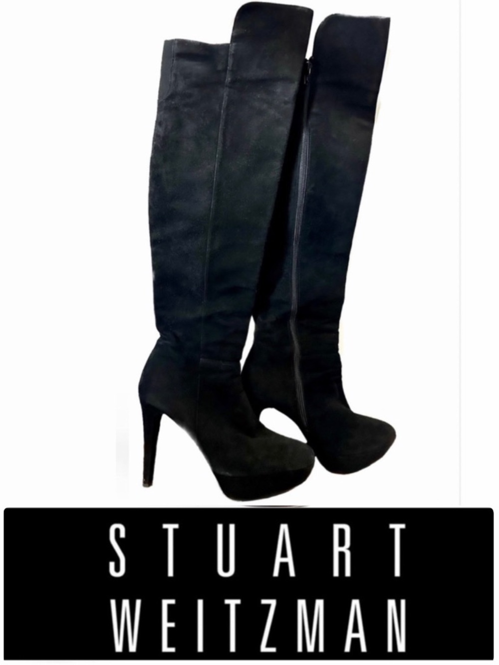 STUART WEITZMAN Suede Hilghline Black Nappa Knee High Boots